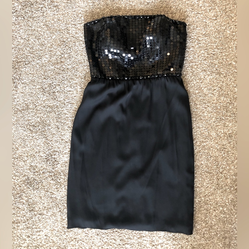 Black silk and sequin semi-formal dress